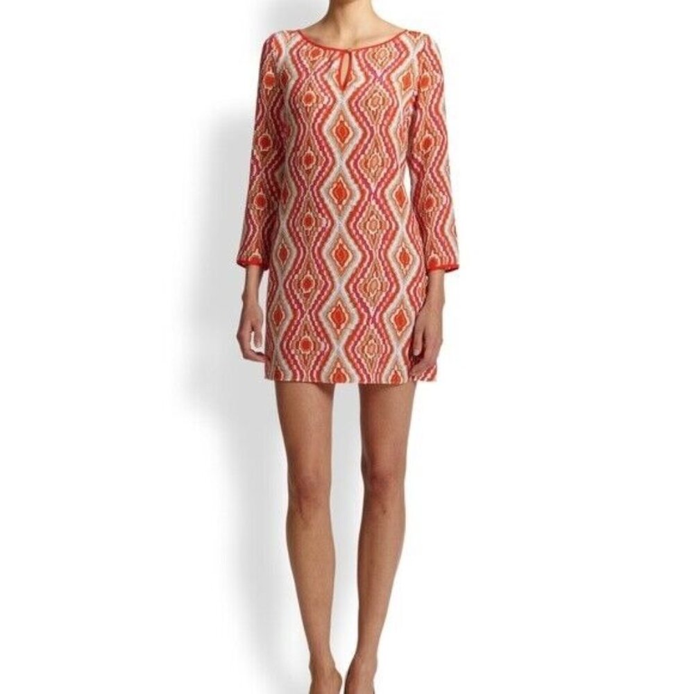 Shoshanna Mikala Silk Shift Dress Womens 2 Geometric Print Orange Pink Tan Cream - Picture 6 of 6